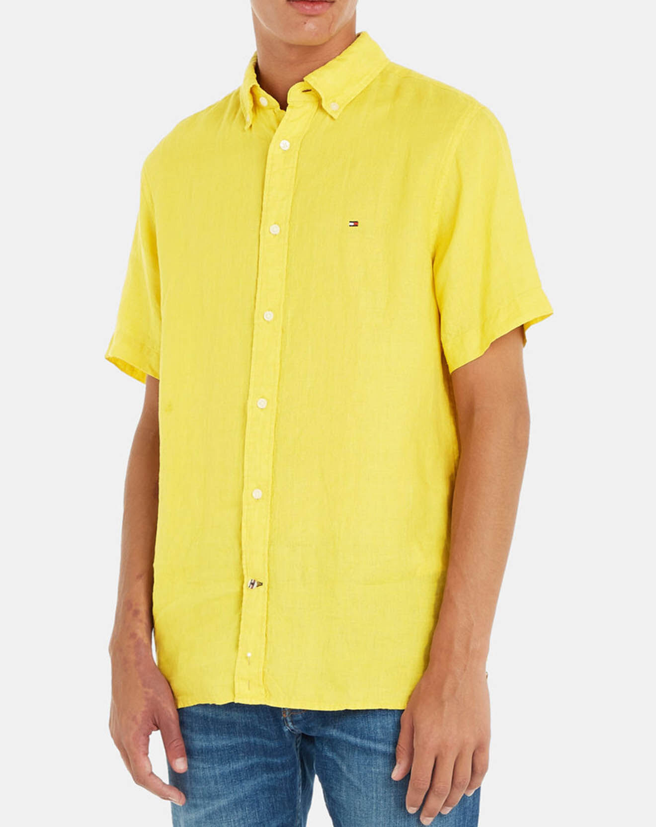 Tommy Hilfiger Chemise droite 100% Lin Pigment Dyed jaune