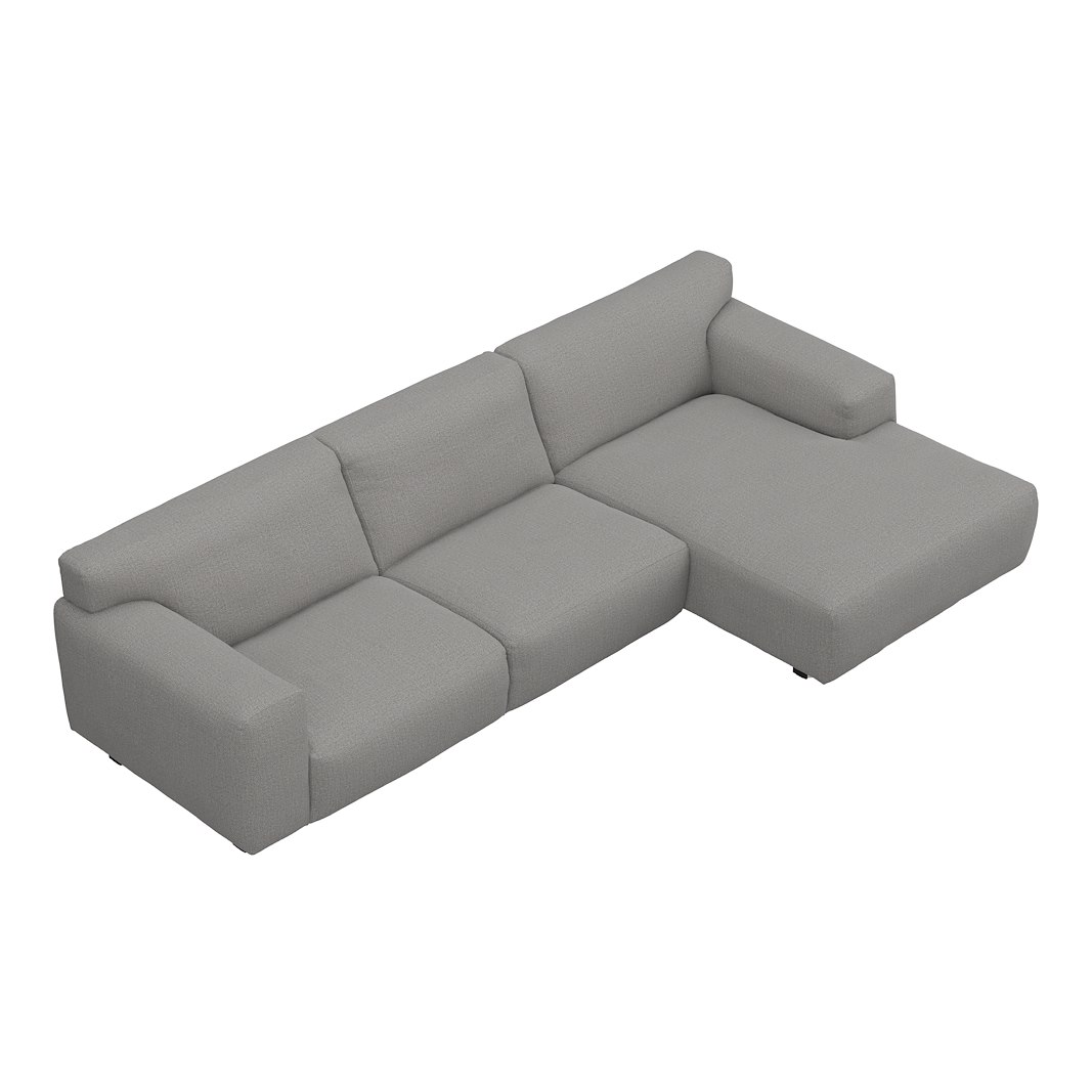 Vesta 2,5-seter med sjeselong høyre I Tekstil Marsel Light grey, standardsøm, sort metallben 10 cm, Comfort CM