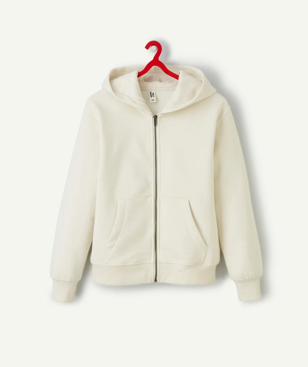 GILET ZIPPÉ À CAPUCHE GARÇON EN FIBRES RECYCLÉES ÉCRU