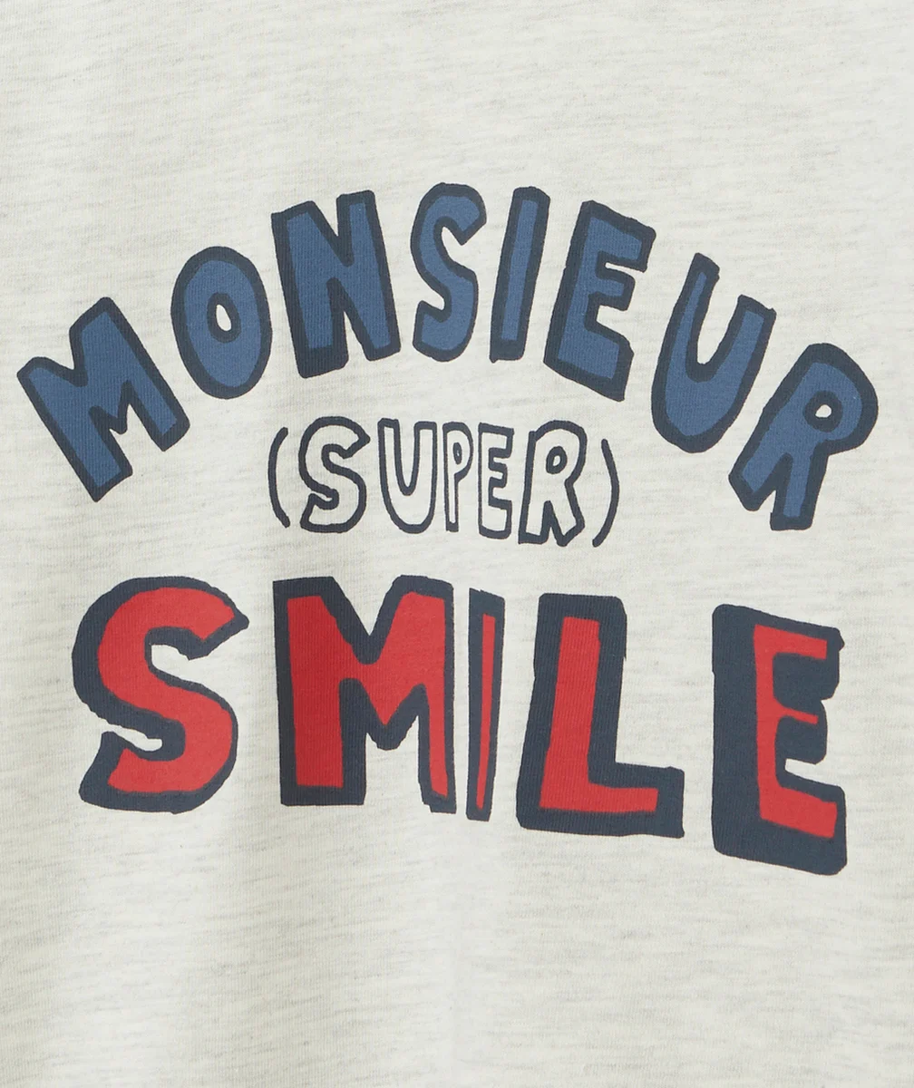 T-SHIRT GARÇON EN COTON BIO GRIS AVEC MESSAGE SMILE