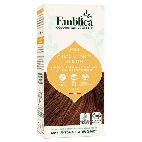 Emblica Coloration Végétale N°3.4 Châtain Foncé Auburn Bio 100g