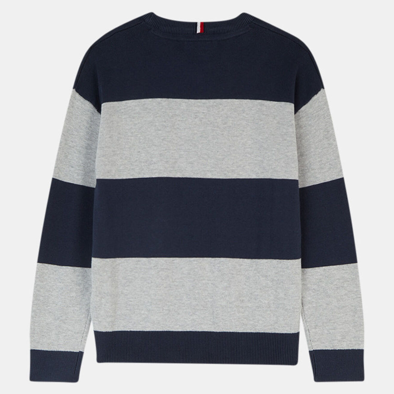 Tommy Hilfiger Pull en Coton broderie signature à rayures bleu/gris