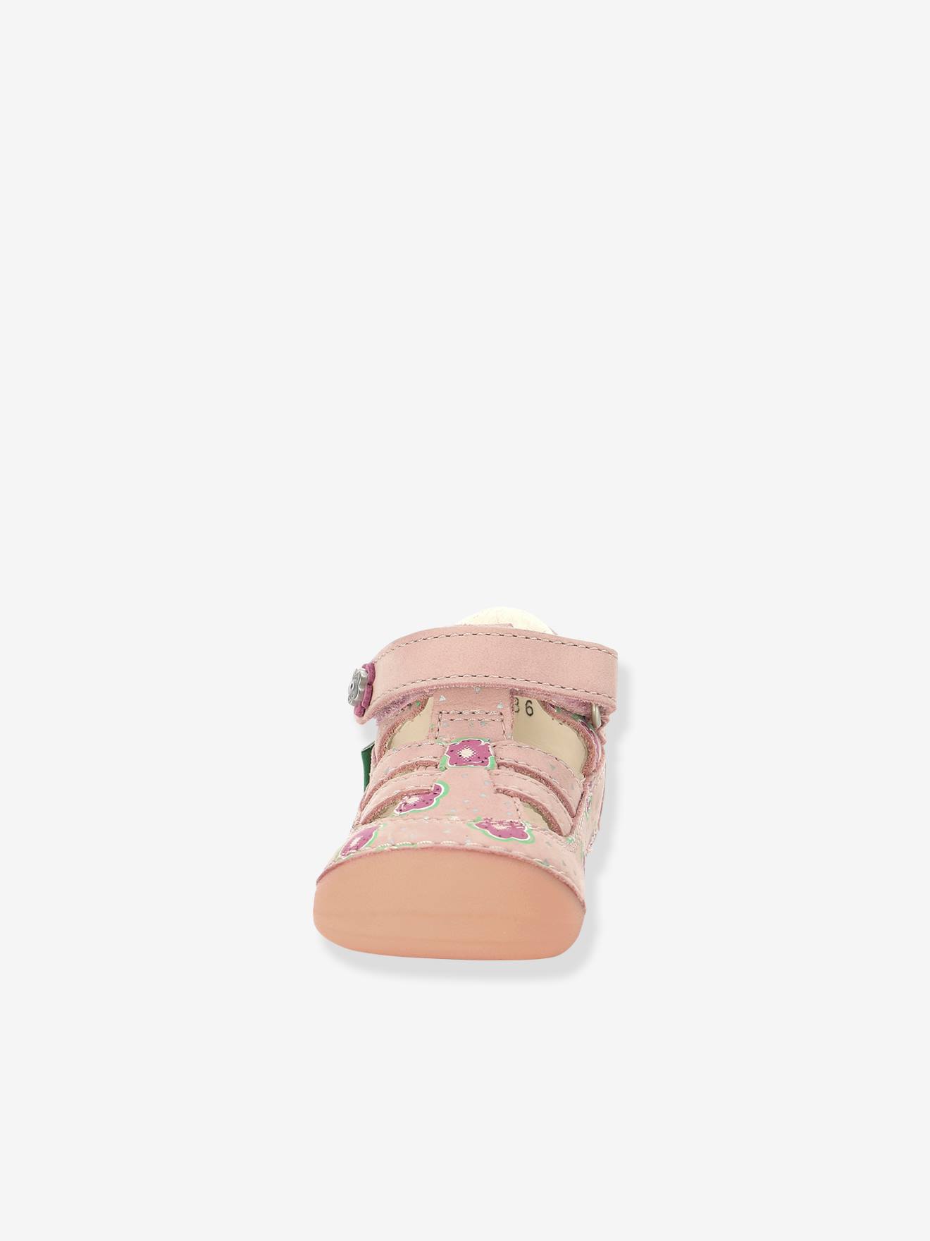 Sandálias de couro rosa claro com estampa da Sushy Original Softers KICKERS® para bebê menina