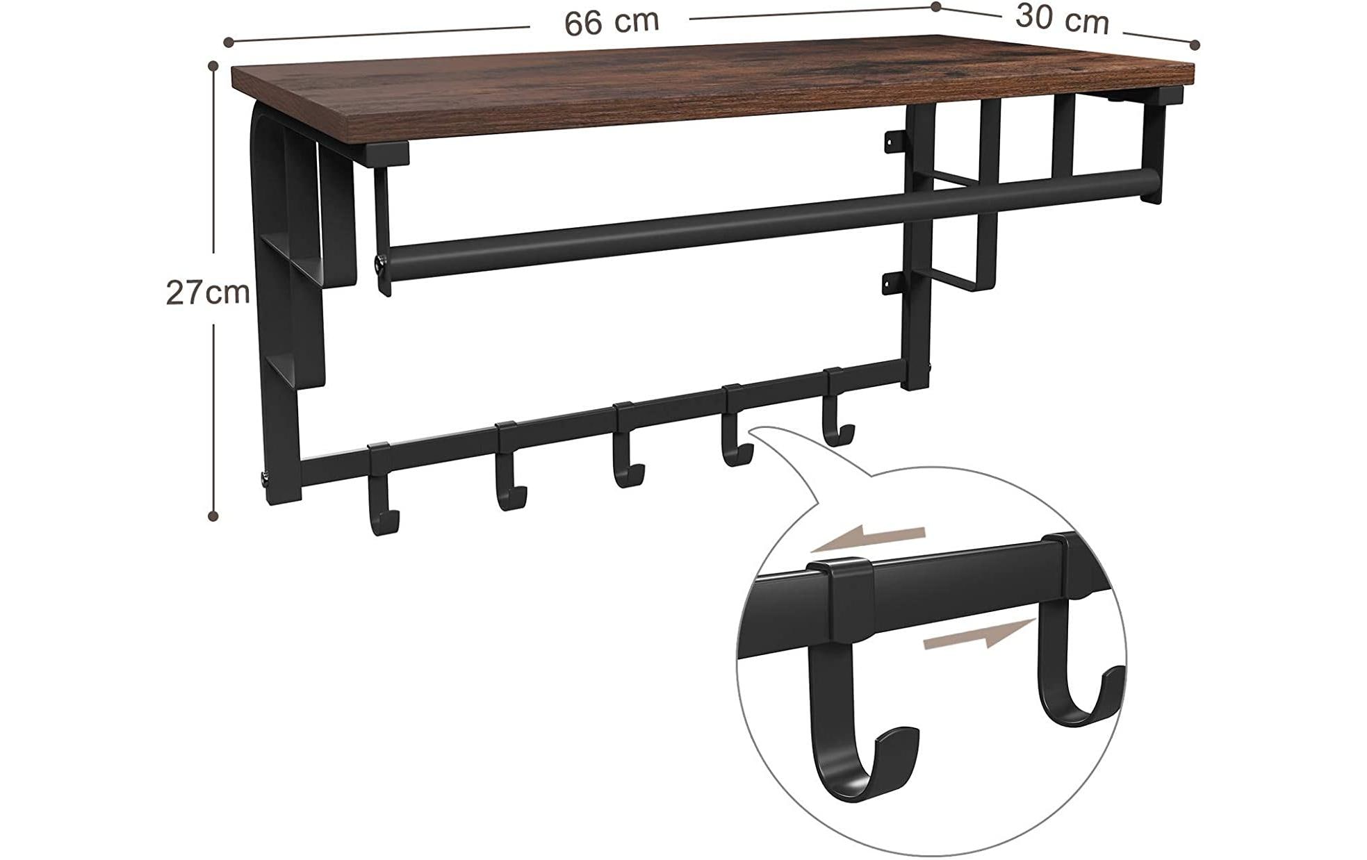 Wandgarderobe mit Haken und Stange 66 x 27 cm, Braun/SchwarzGarderobe