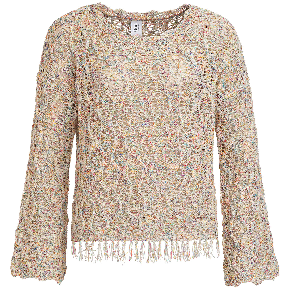 Gina Collection Damen Pullover mit Ajour-Muster beige / bunt