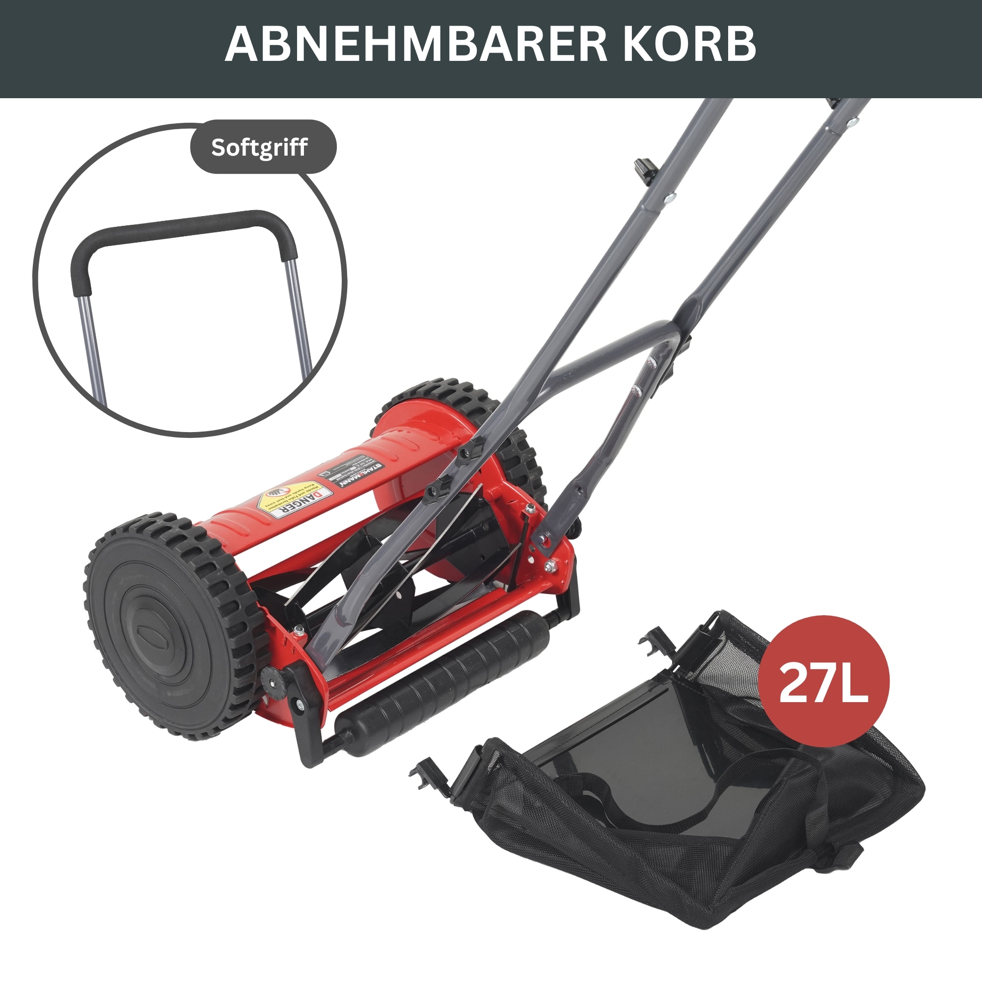 STAHLMANN Spindelmäher RoyalCut – Rasenmäher mit 30 cm Schnittbreite, 27 Liter Fangkorb, 4-stufige Schnitthöheneinstellung – Handrasenmäher manuell - leise und umweltfreundlich