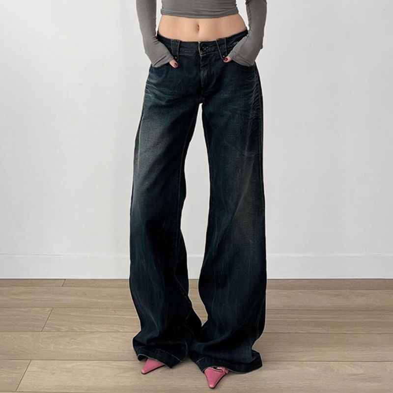 PolkaBella - Lage taille gewassen wijde jeans