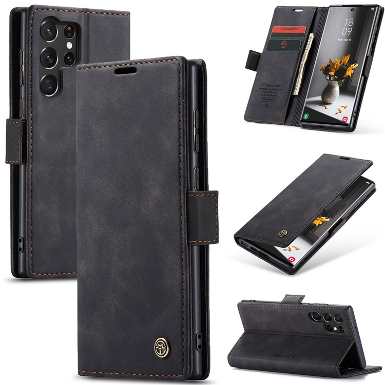 Samsung Galaxy S24 Ultra Leder Tasche Flip Wallet Etui mit Kartenfächern - Schwarz