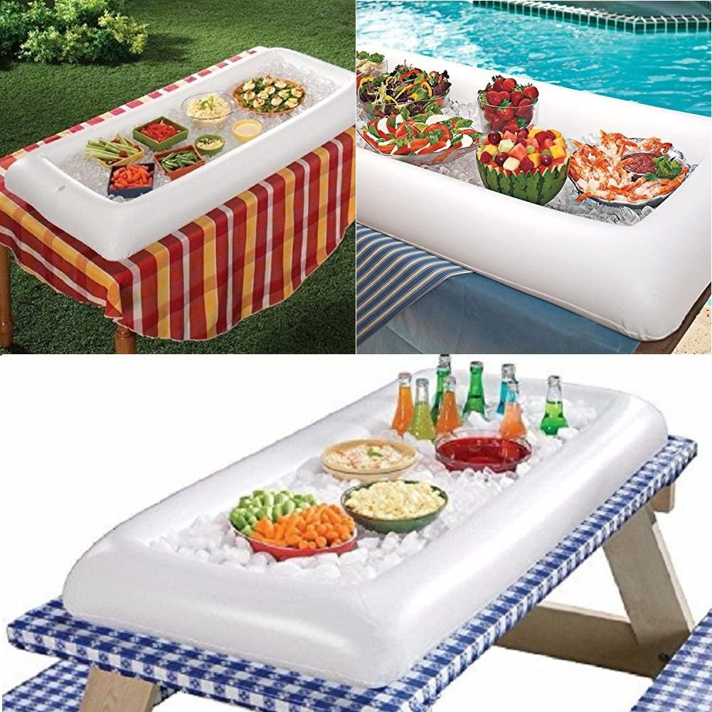 (135x70cm) Aufblasbare Pool Buffet Servier Bar Eis Tablett - Weiss