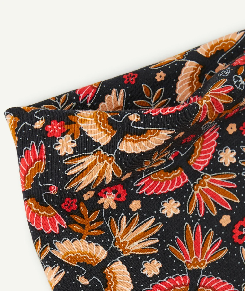 SNOOD FILLE EN COTON BIO NOIR AVEC IMPRIMÉ FLEURI