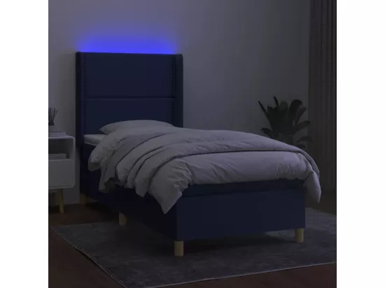 Sommier tapissier avec matelas et LED Bleu 90x190 cm Tissu