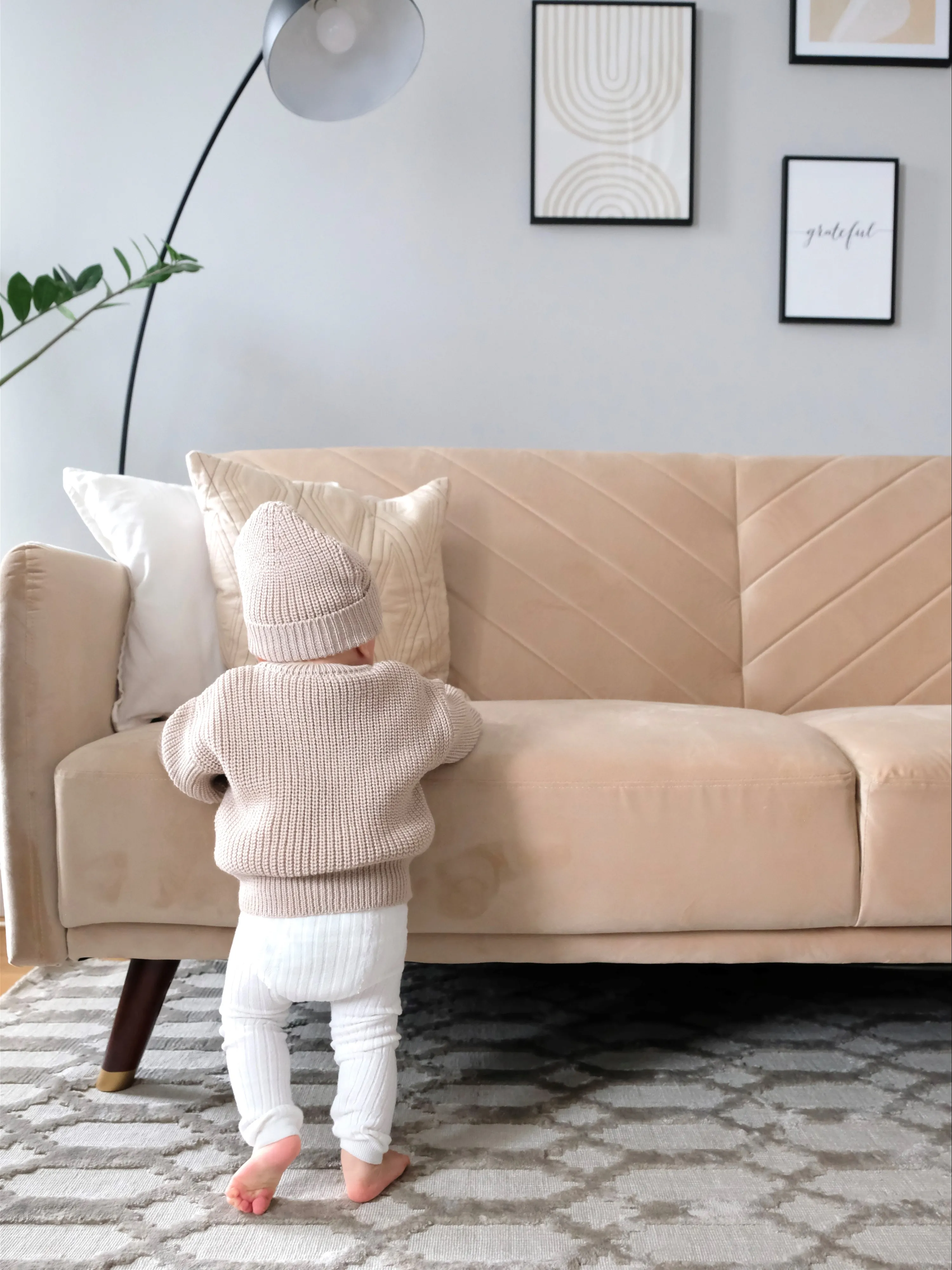 Slaapbank 3-zits SENJA Fluweel Beige