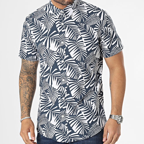 Chemise Manches Courtes Regular New-Linen Bleu Marine Blanc Floral