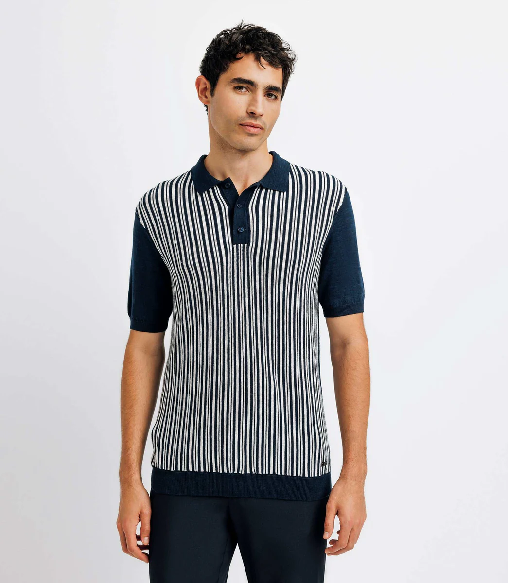 Polo avec rayures marine et écru