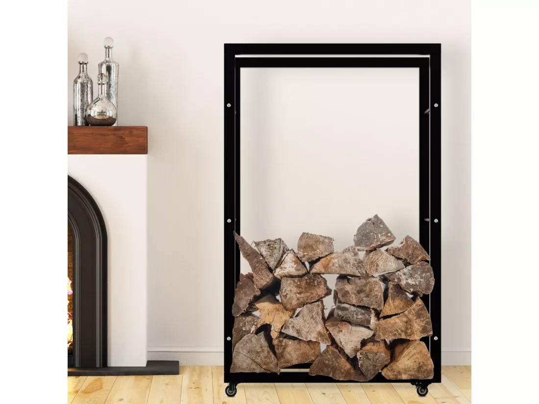 Etagère bois de cheminée - Métal - 25x80x125 cm - Noir - Keri