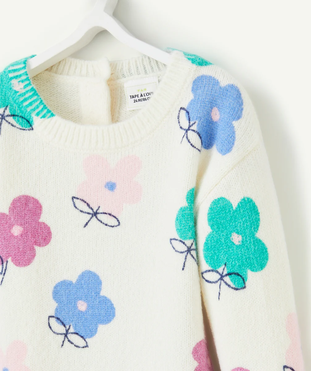 PULL EN TRICOT MANCHES LONGUES BÉBÉ FILLE ÉCRU AVEC IMPRIMÉ FLEURS