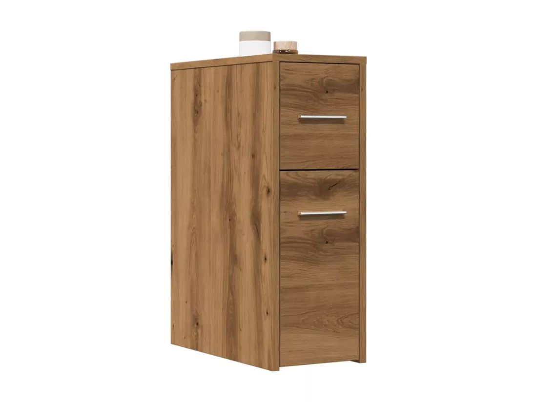 Armoire de salle de bain étroite avec roulettes chêne artisanal