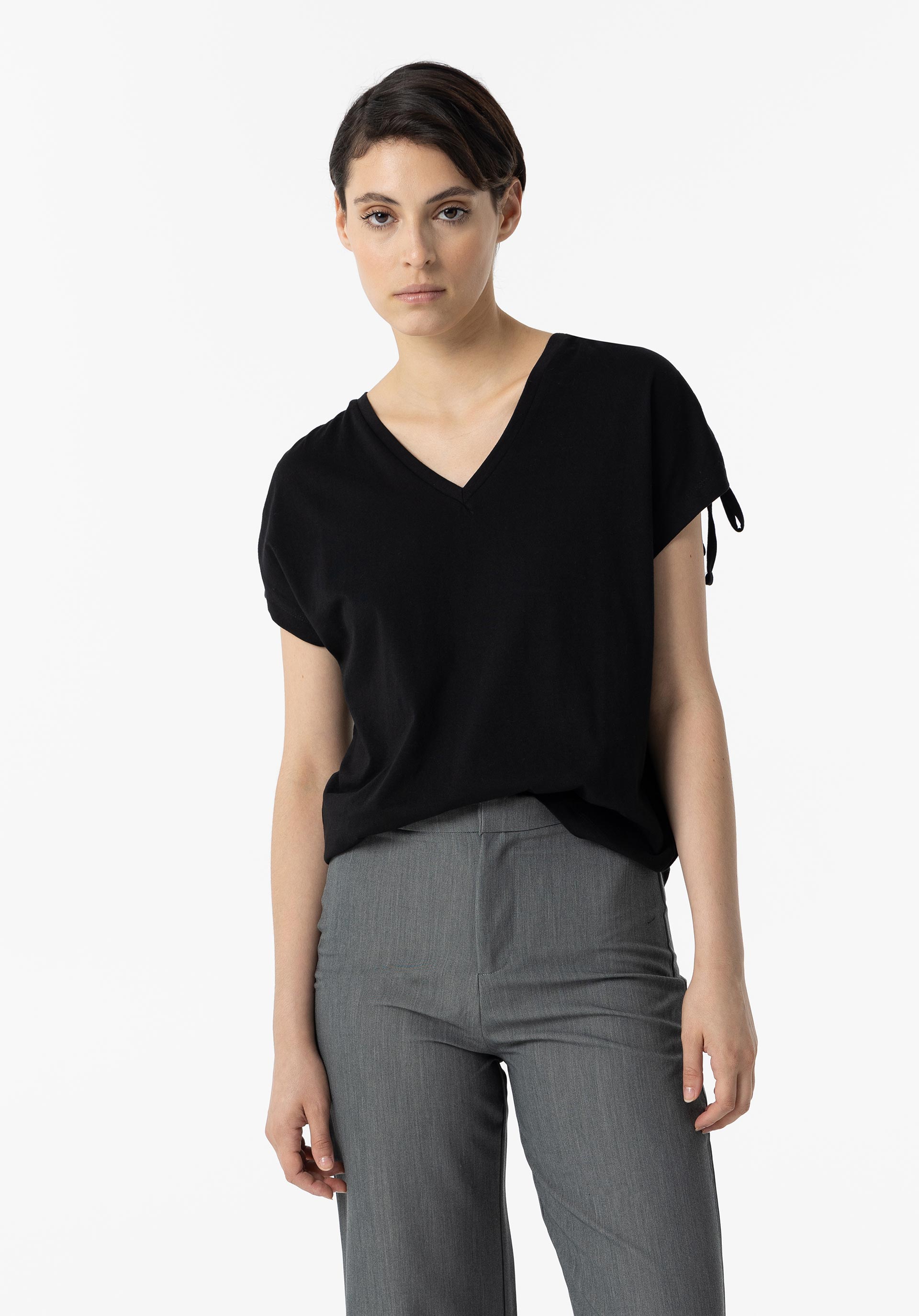 T-shirt com Franzido nas Mangas