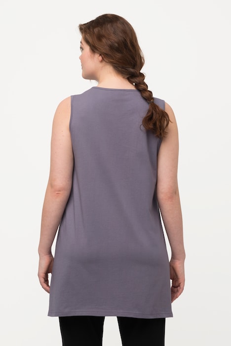 Longtop, Naturfärbung, A-Linie, V-Ausschnitt, ärmellos