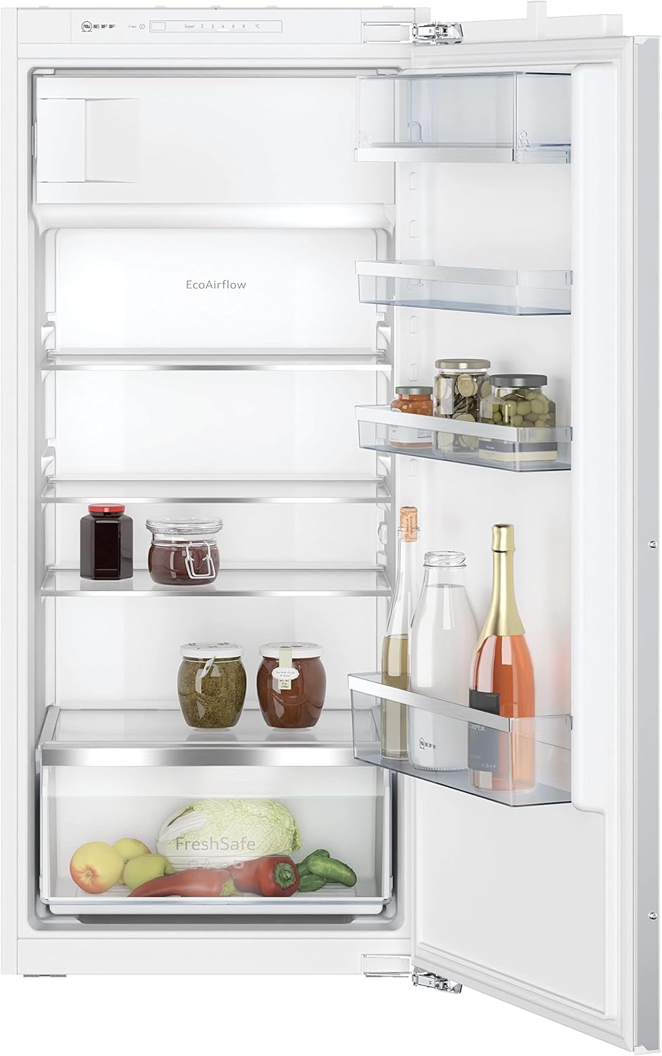 NEFF KI2422FE0, N 50, Einbaukühlschrank 122,5x56 cm, Made in Germany, Kühlen 172l, Gefrieren 15l, 35dB, LED Beleuchtung, Sicherheitsglas, Flachscharnier, Fresh Safe
