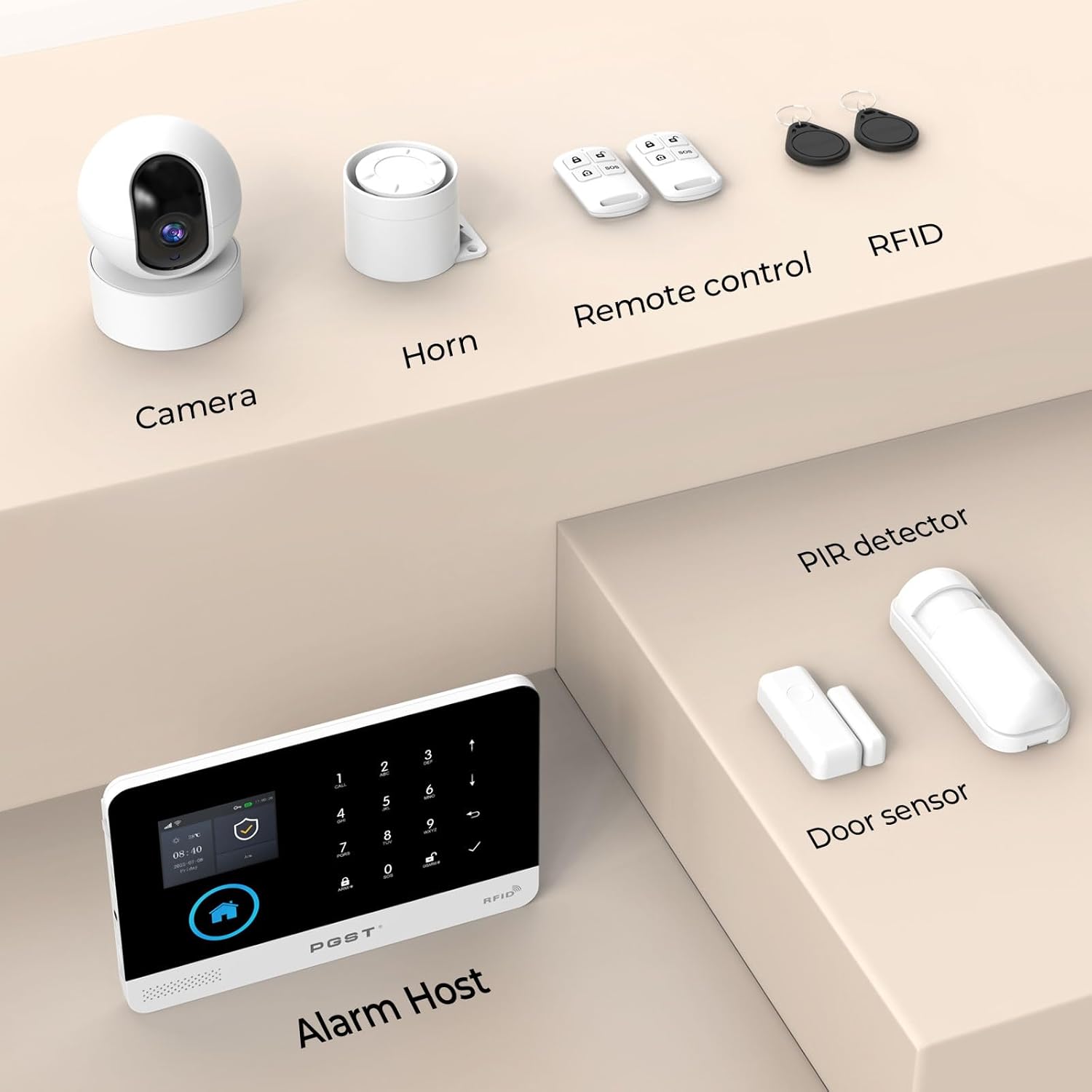PGST 4G GSM und WLAN Alarmanlage Set, 24-teiliges Haus Alarmanlage Set mit Sirene, Fenster Tür Sensoren und Fernbedienungen,Funktioniert mit Alexa, Tuya SmartLife APP