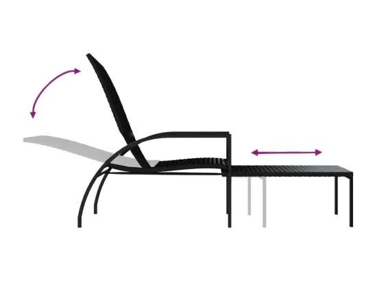 Chaises longues avec repose-pied 2 pcs Résine tressée Noir