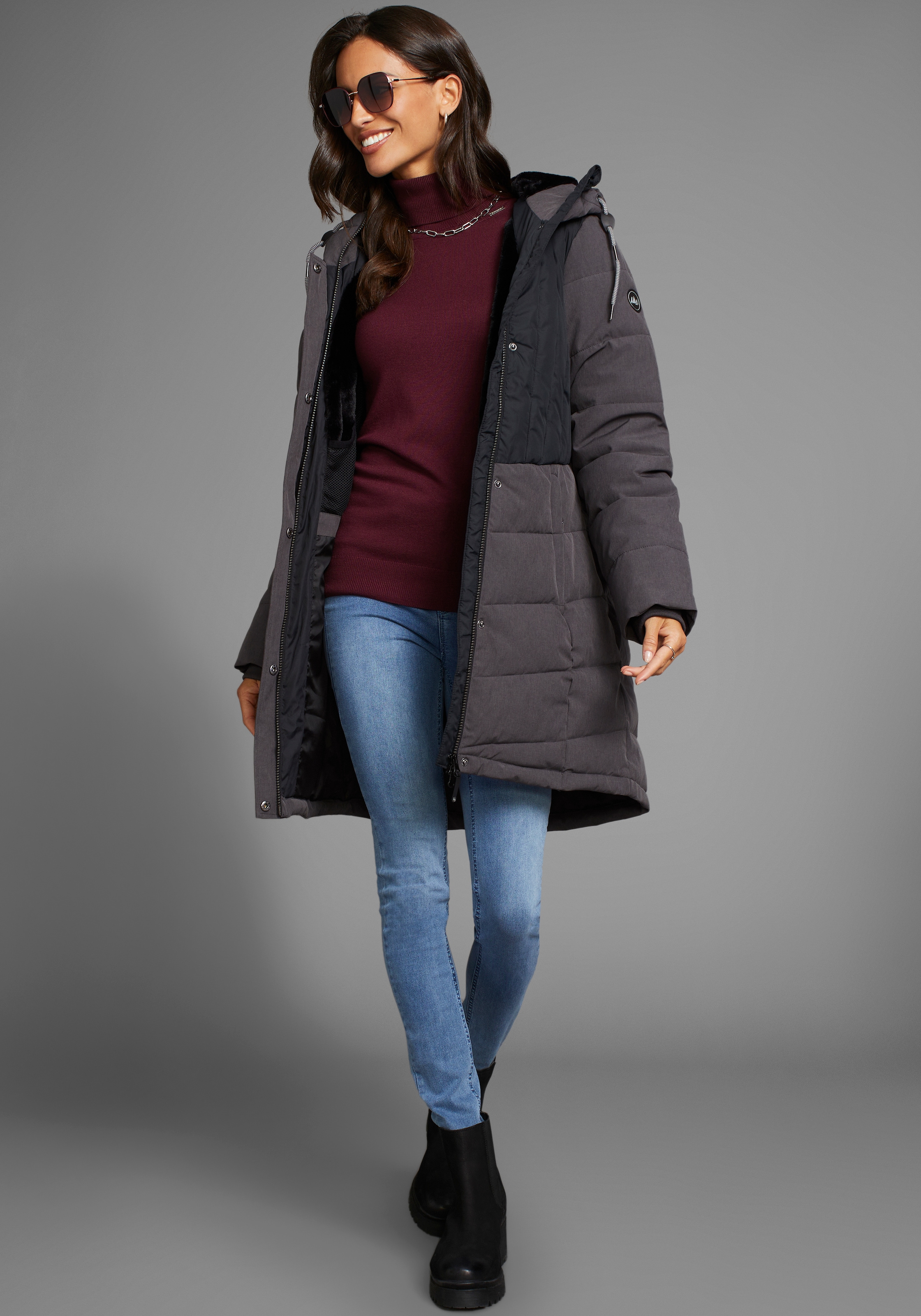 Polarino Winterjacke mit Kapuze gesteppter Winterparka mit gefütterter Kapuze