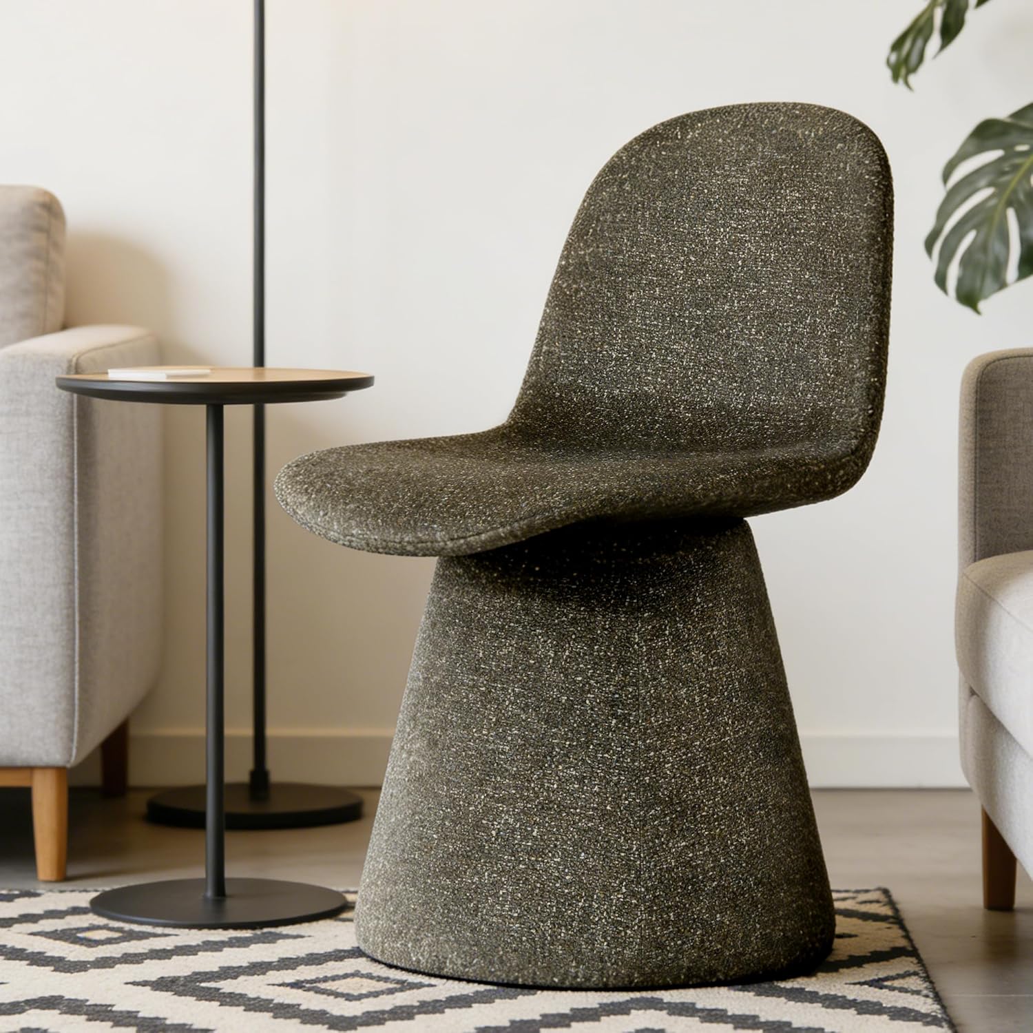 Duhome Esszimmerstuhl 360-Grad-Drehstuhl aus Bouclé Stoff moderner Loungesessel gepolsterter Polsterstuhl für Küche, Wohnzimmer, Schlafzimmer, Flur, Olivgrün