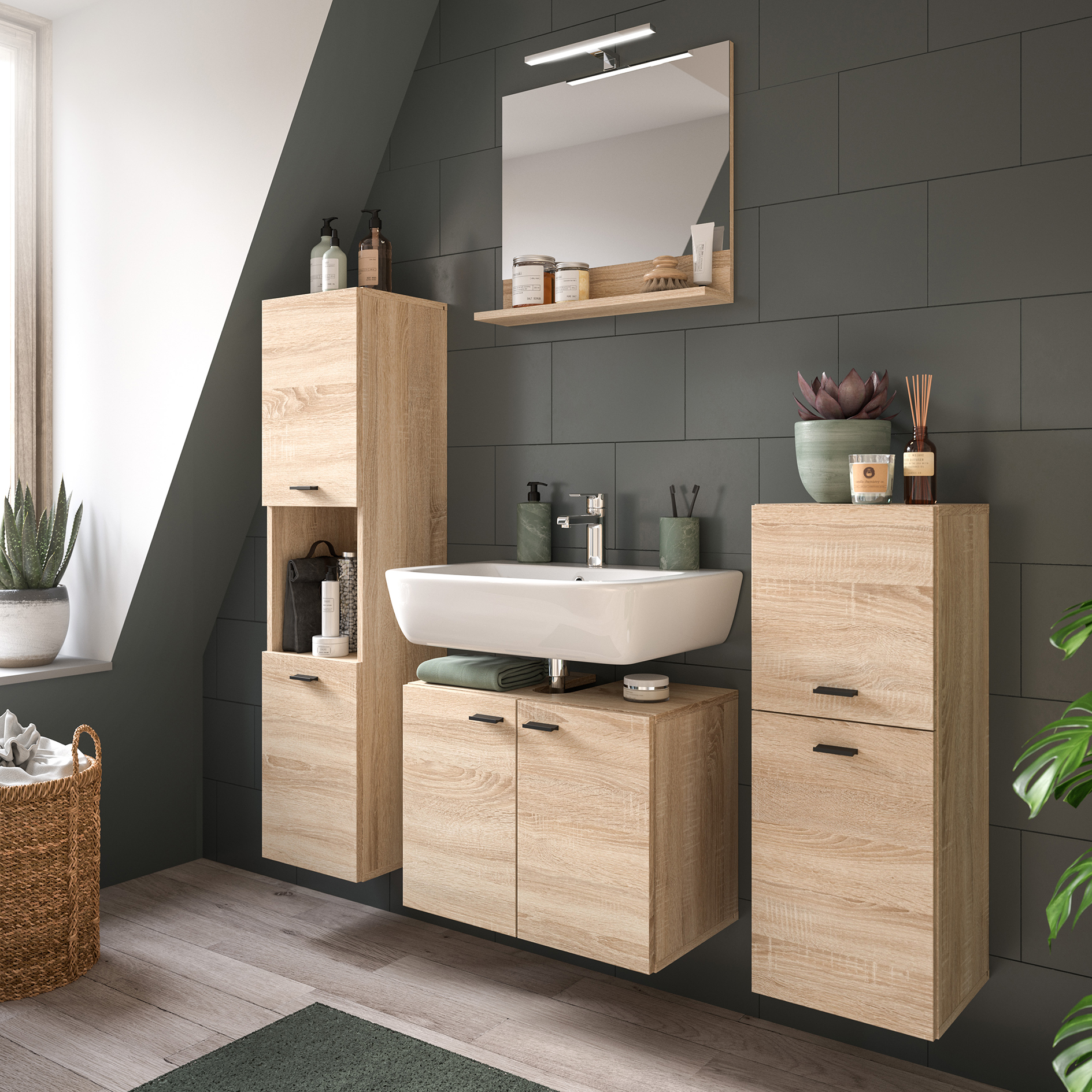 Badschrank BOSTON - Sonoma Eiche - 30 cm