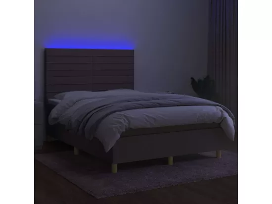 Sommier tapissier avec matelas et LED Taupe 140x190 cm Tissu