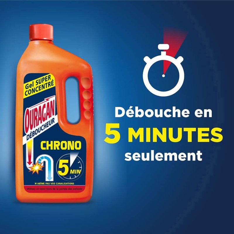 Déboucheur Ouragan Chrono 5 mn - flacon de 1 l