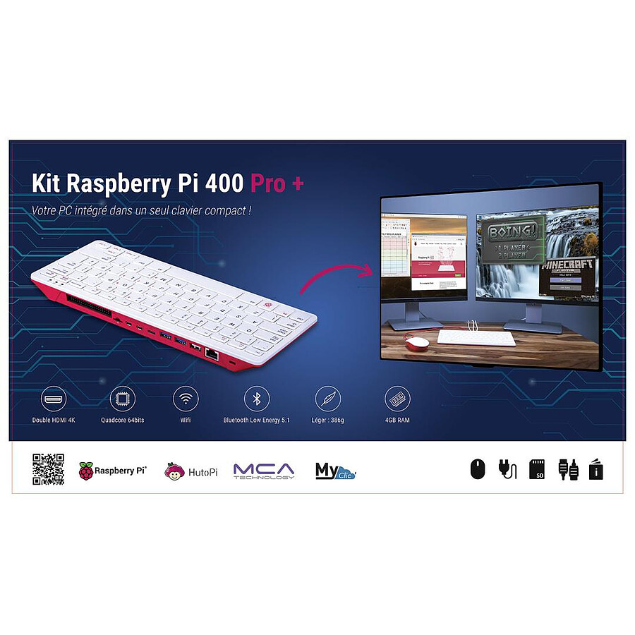 Hutopi Kit de démarrage Raspberry Pi 400 Pro+ (256 Go)