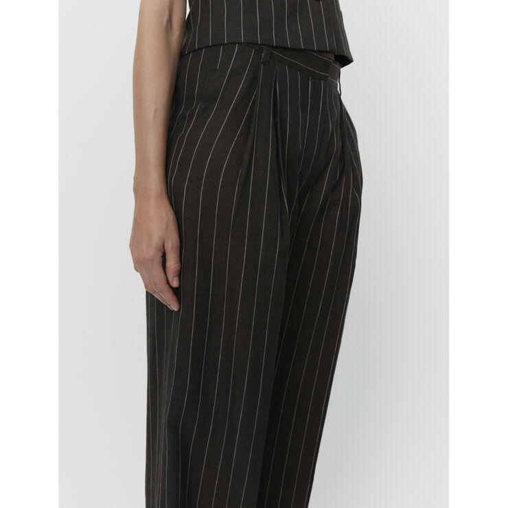 DAY Birger et Mikkelsen Enzo - Casual Linen Stripe Chocolate brown
