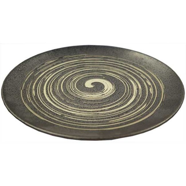 Oriental Kyoto Ronde Bord Zwart met Witte Strepen 23cm