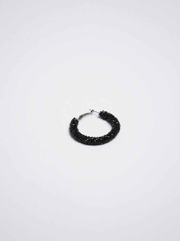 Brincos de argola com strass - Preto