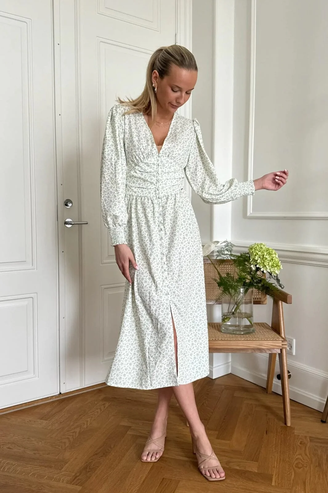 BYIC Adelic Long Dress gfsp green flower stem print