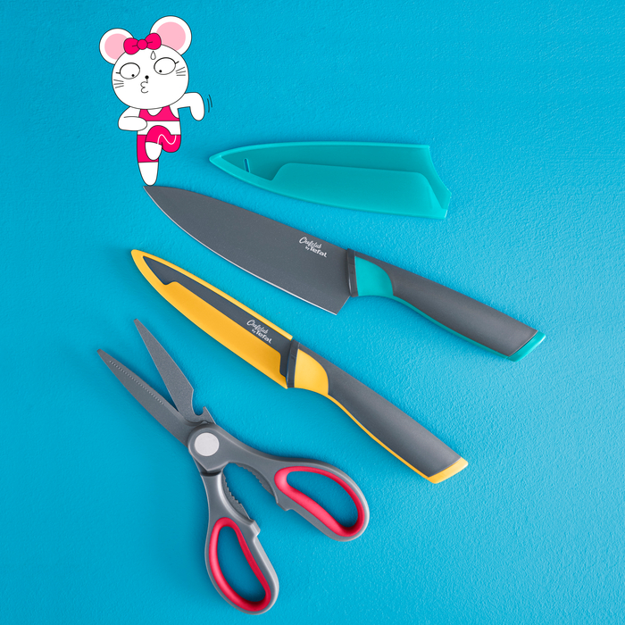 Chefclub by Tefal Set 3 pièces : couteau chef 15 cm, couteau de cuisine 12 cm, ciseaux de cuisine
