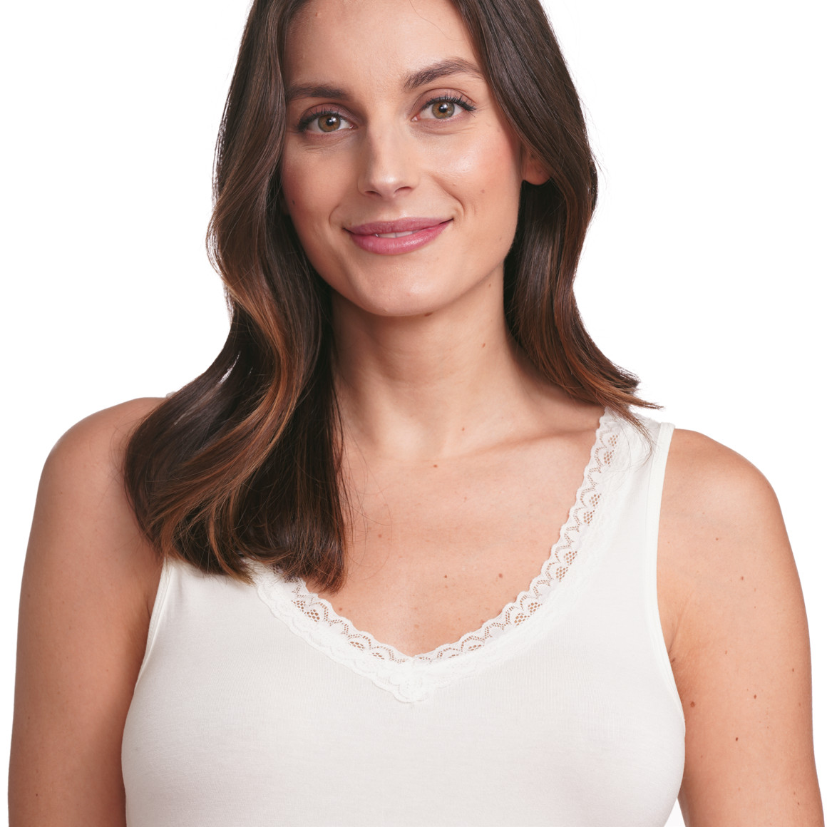 Gina Benotti 2 Damen Unterhemden mit Spitze hellblau / weiss