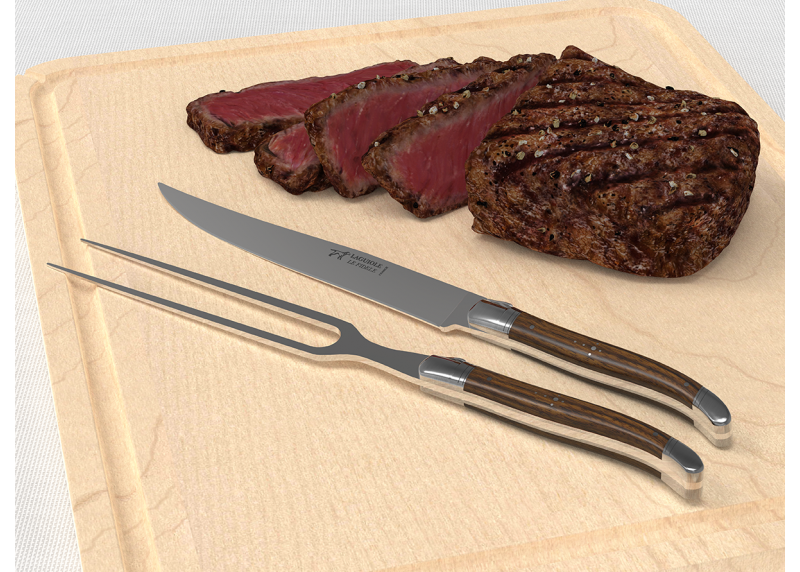 Service à viande Laguiole avec un manche en bois de noyer et mitres en acier inoxydable