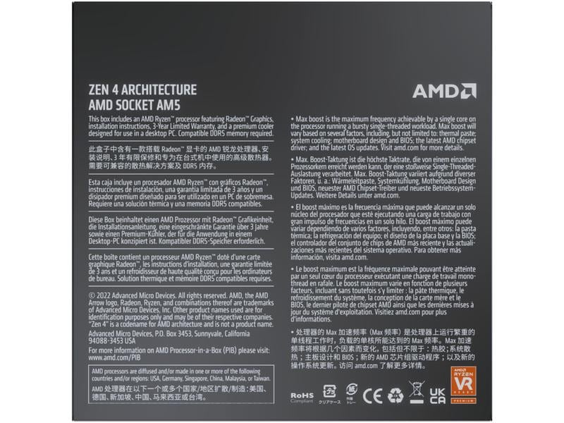 AMD CPU Ryzen 5 7600 3.8 GHz Prozessor mit 6 Kernen, 12 Threads und einer Leistungsaufnahme von 65 W