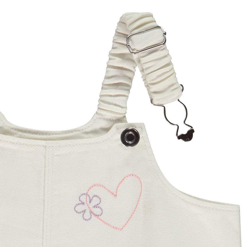 Robe salopette avec motifs surpiqués pour fille - Ecru