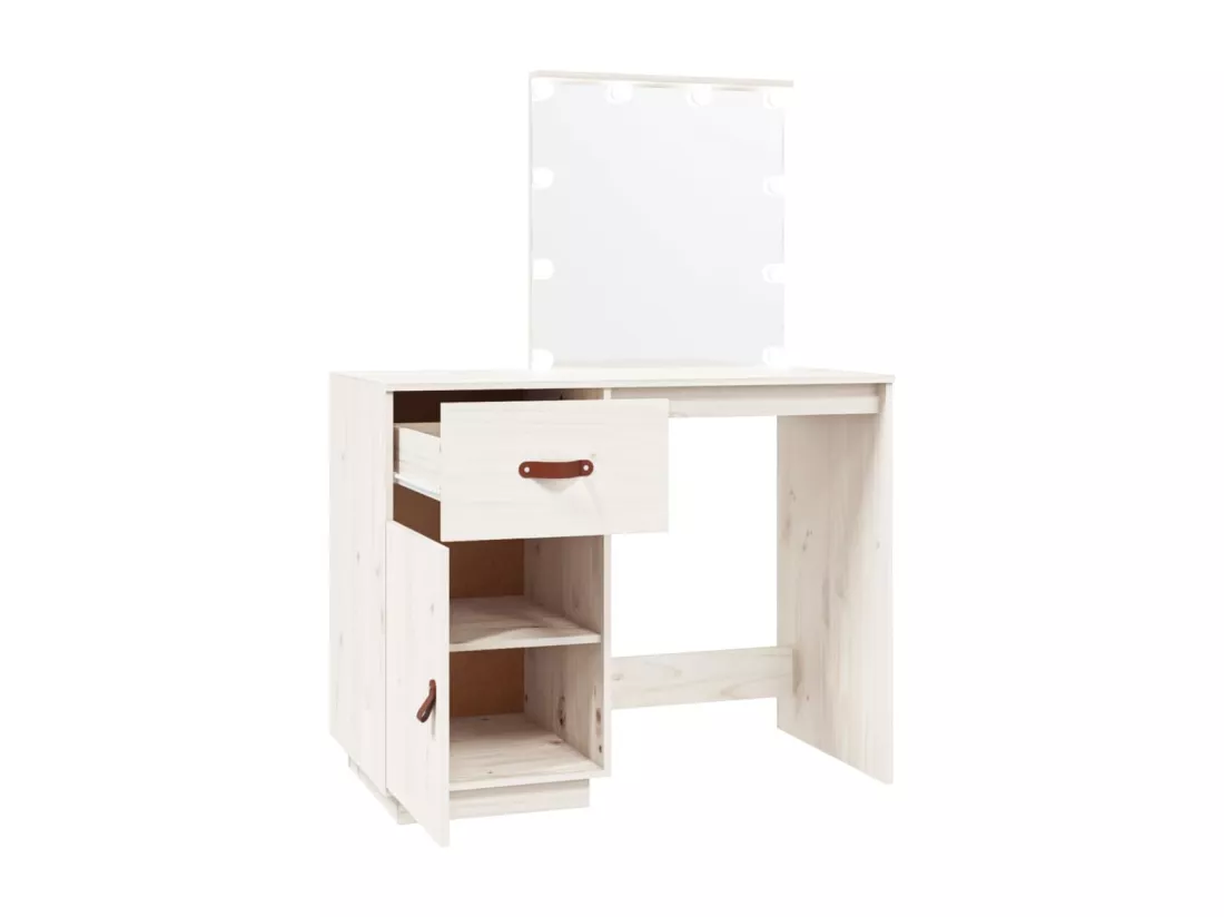 Coiffeuse avec LED Blanc 95x50x133,5 cm Bois de pin massif