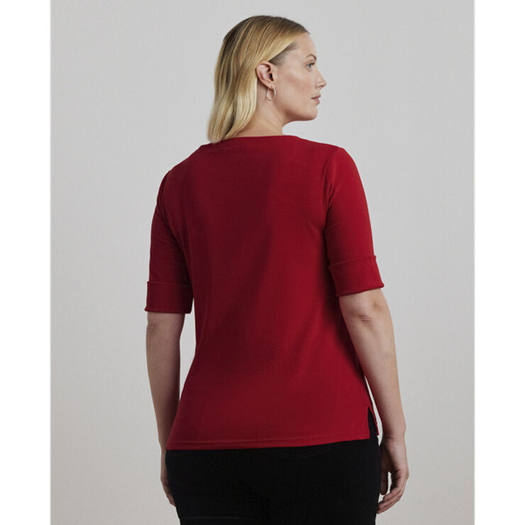 Lauren Ralph Lauren RFND STRTCH 1X1 RIB-ELB SLV BT NK T Festive red