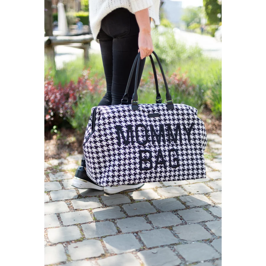 CHILDHOME Wickeltasche Mommy Bag Groß Hahnentritt Schwarz