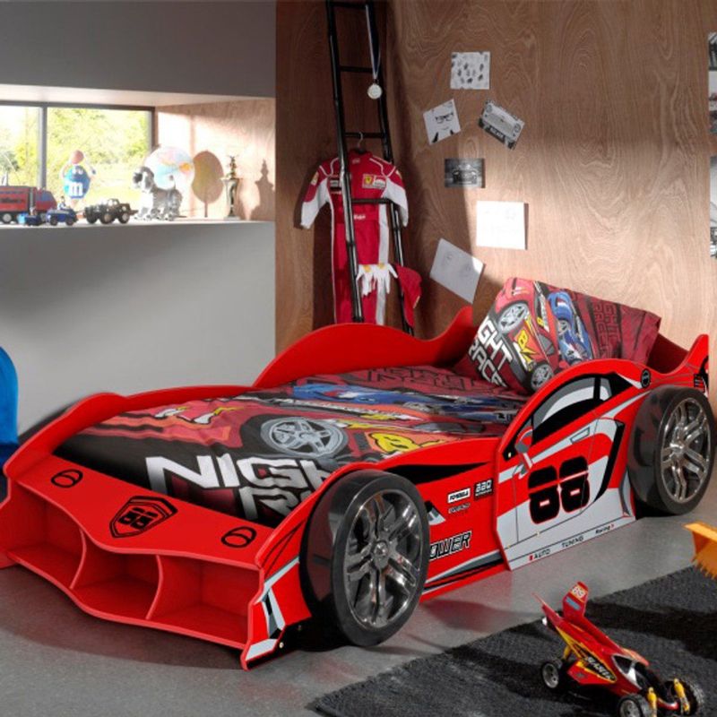 Vipack - Autobed Max - Kinderbed - Rood - 90x200cm - MDF - Met Uitvalbeveiliging