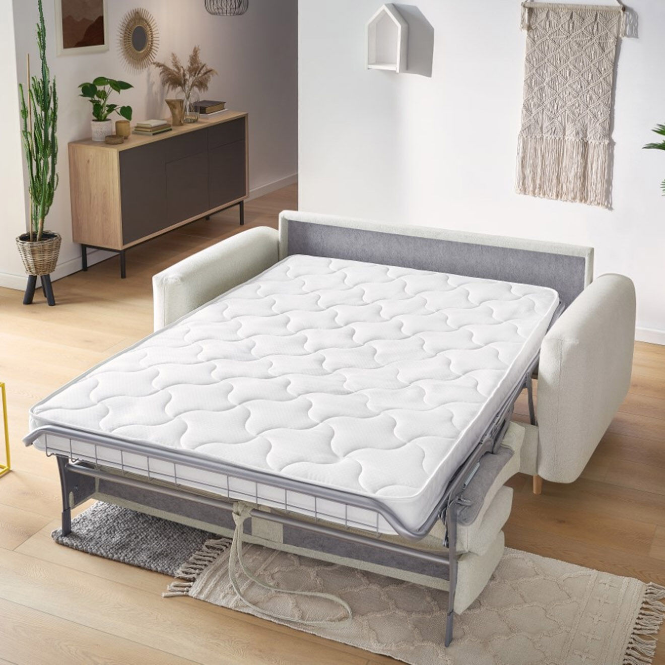 Bobochic Canapé convertible cocoone express beige - 220x105x98 cm