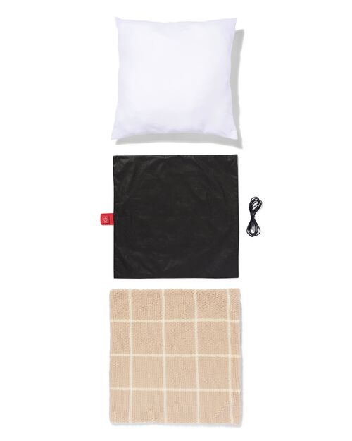 housse de coussin 50 x 50 polaire à carreaux écru-blanc