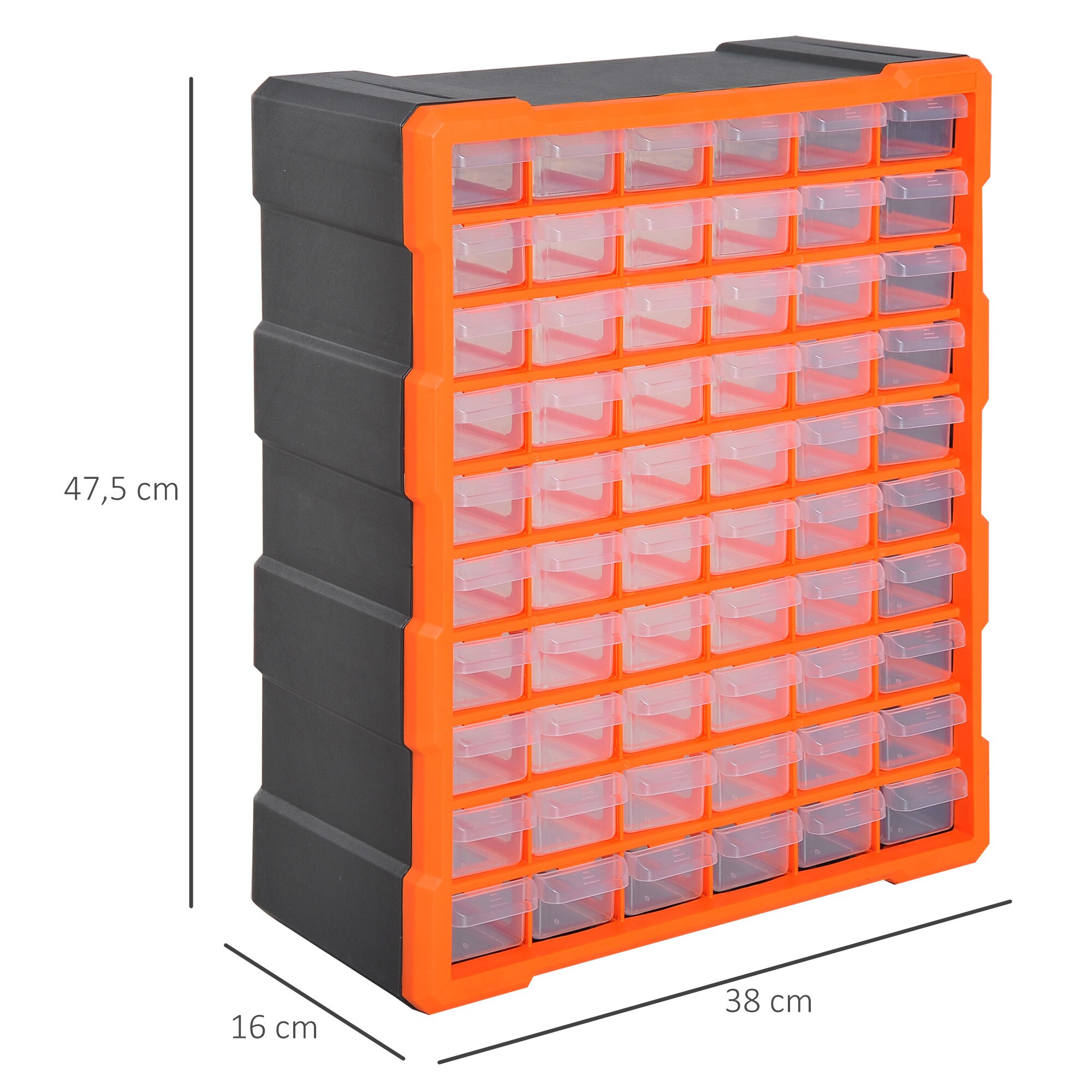 DURHAND Kleinteilemagazin mit 60 Fächer orange 38 x 16 x 47,5 cm (LxBxH)