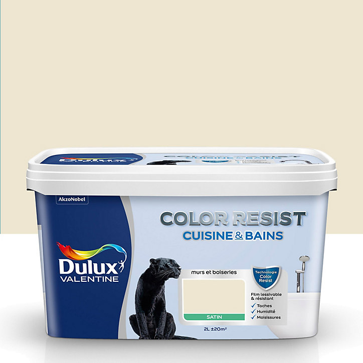 Peinture cuisine et salle de bains Dulux Valentine Color Resist ivoirine satin 2L