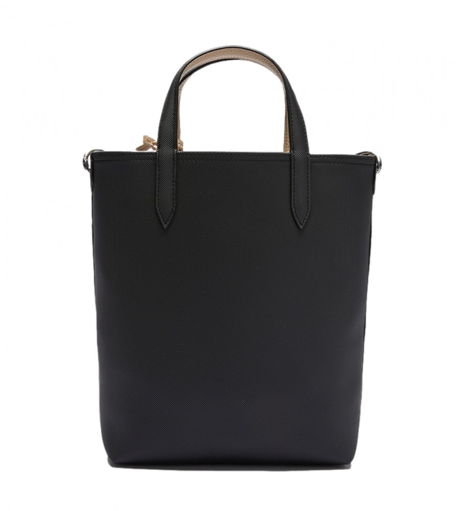 Bolsa tote reversível Lacoste NF2991AA preta e bege - 29 x 22 x 10 cm